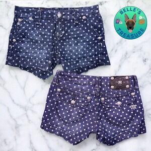Miss Me Shorts Size 26 Blue Denim Polka Dot‎ Embellished Flap Pockets 28x4 Jorts